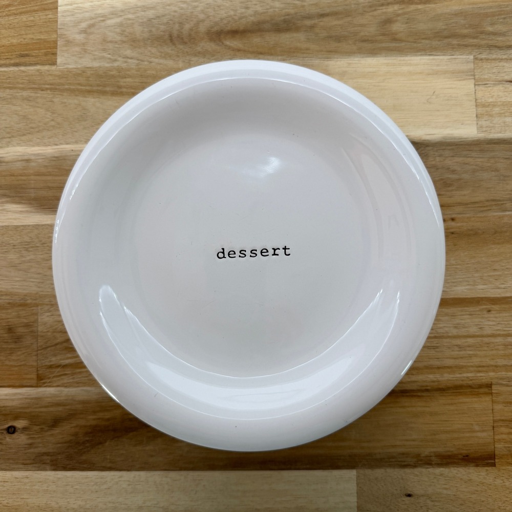 Pottery Barn Coffee House Dessert Plates White Ceramic Set of 6 Typewriter Font